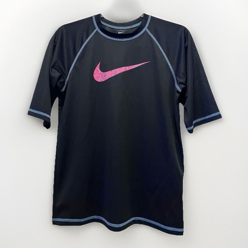 Nike MD Dri-Fit Swoosh Athletic Short Sleeve T-Shirt Boys XL Black Orange Sports